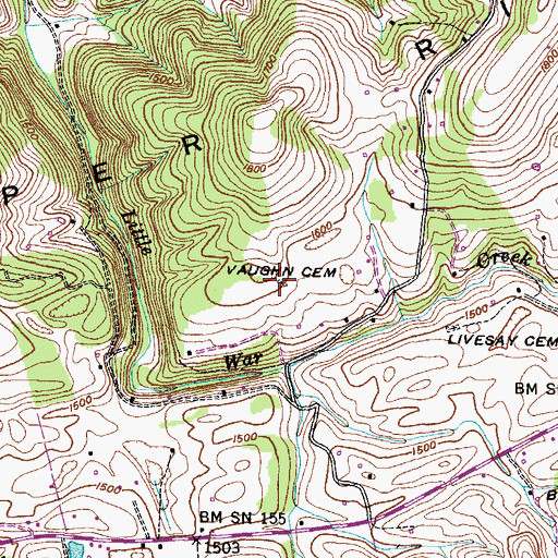 Topographic Map of Vaughn Cemetery, TN