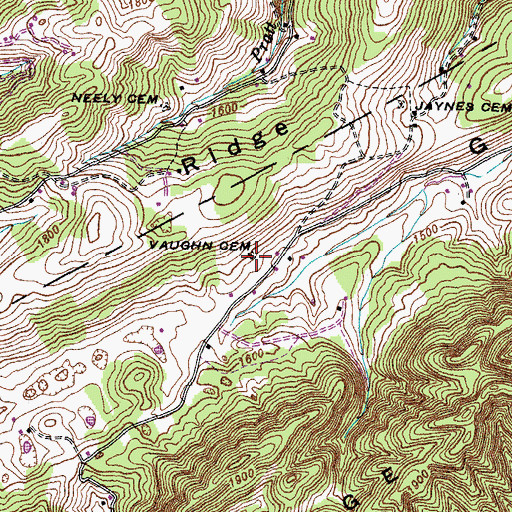 Topographic Map of Vaughn Cemetery, TN