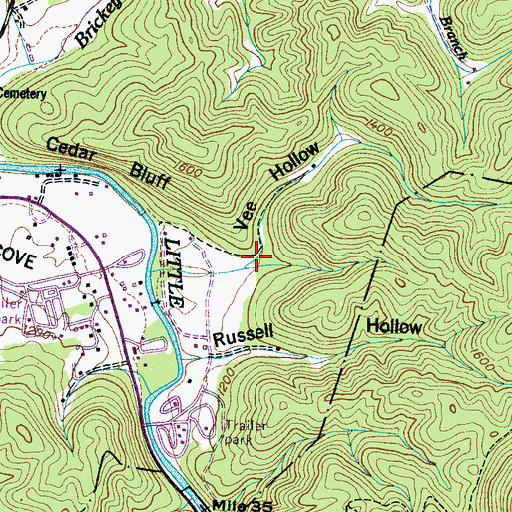 Topographic Map of Vee Hollow, TN