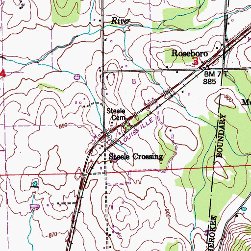 Topographic Map of Steele Cemetery, AL