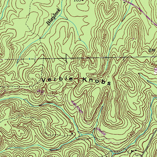 Topographic Map of Verble Knobs, TN