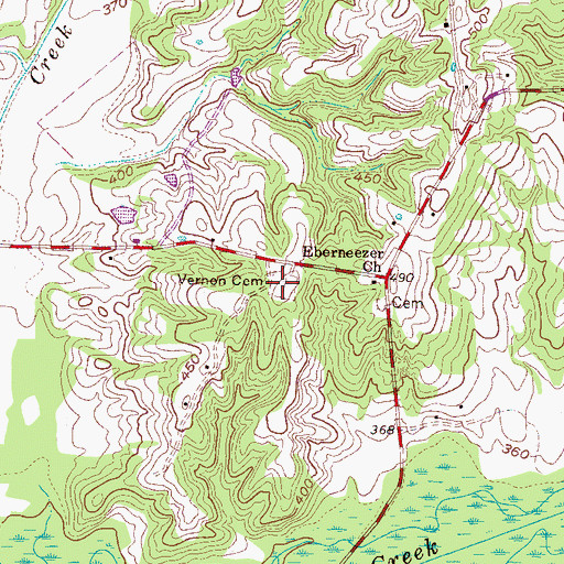 Topographic Map of Vernon Cemetery, TN