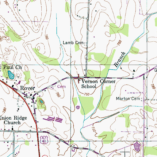 Topographic Map of Vernon Corner School, TN