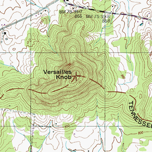 Topographic Map of Versailles Knob, TN