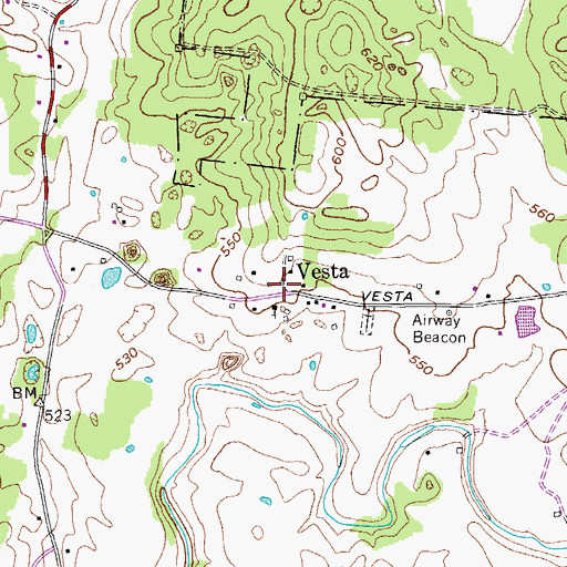 Topographic Map of Vesta, TN
