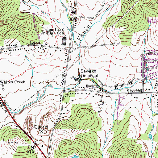 Topographic Map of Vhoins Branch, TN