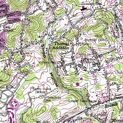 Topographic Map of Victory Hill Church, TN