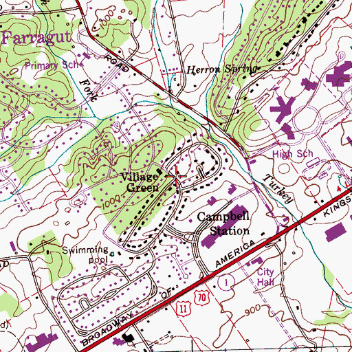 Topographic Map of Village Green, TN