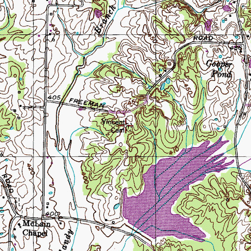 Topographic Map of Vincent Cemetery, TN