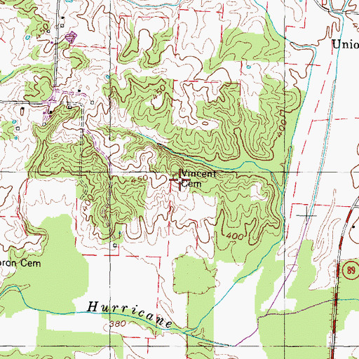 Topographic Map of Vincent Cemetery, TN