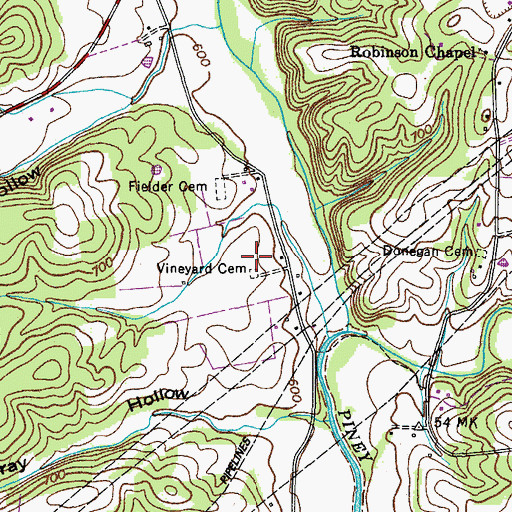 Topographic Map of Vineyard Cemetery, TN