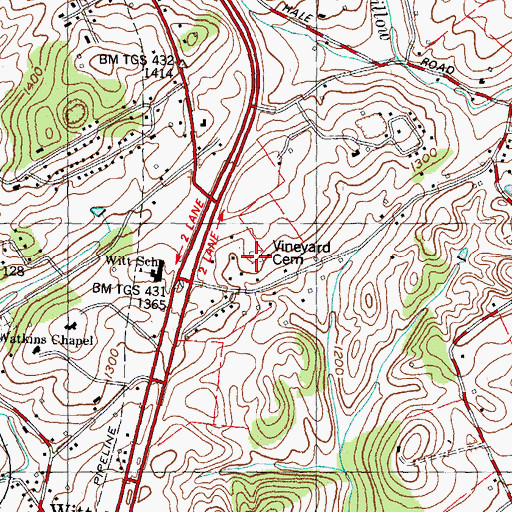 Topographic Map of Vineyard Cemetery, TN