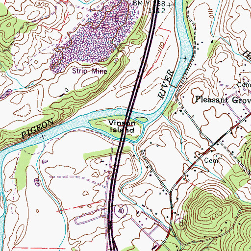 Topographic Map of Vinson Island, TN