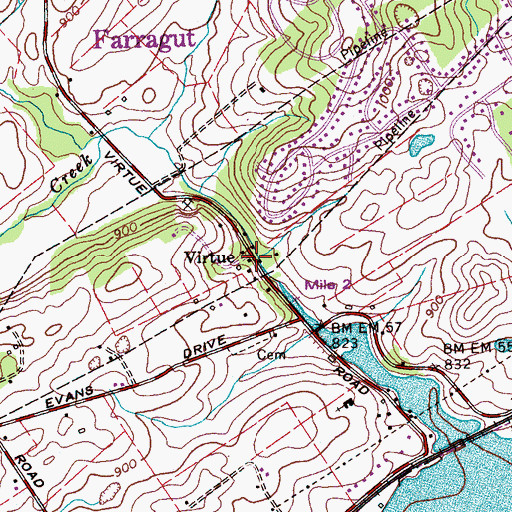 Topographic Map of Virtue, TN