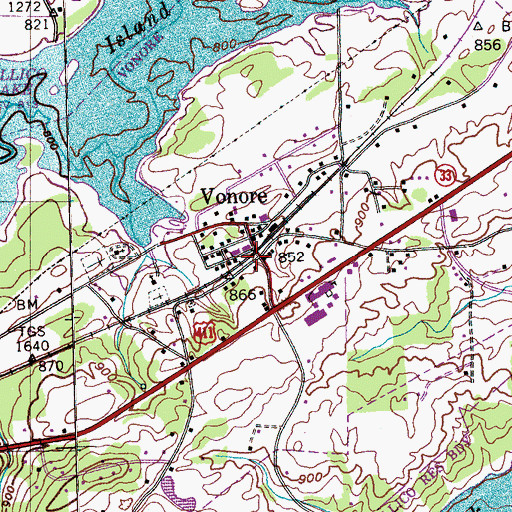 Topographic Map of Vonore, TN