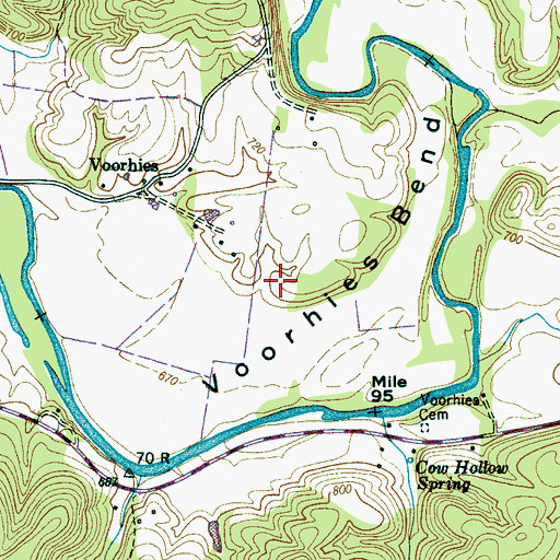Topographic Map of Voorhies Bend, TN
