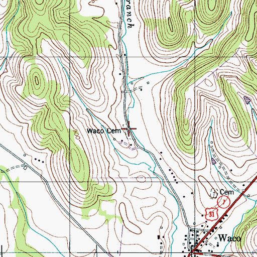 Topographic Map of Waco Cemetery, TN