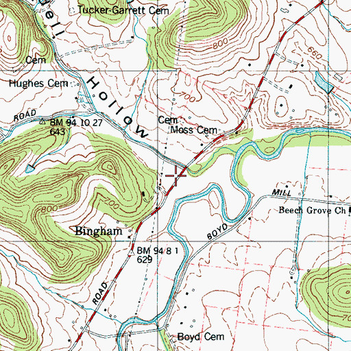 Topographic Map of Waddell Hollow, TN