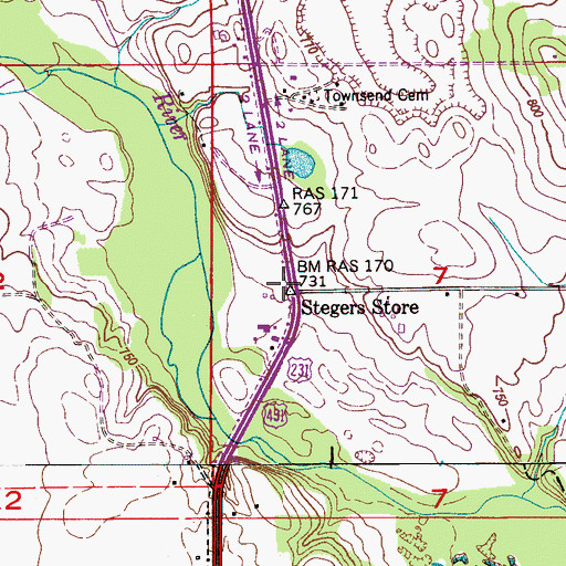 Topographic Map of Stegers Store, AL