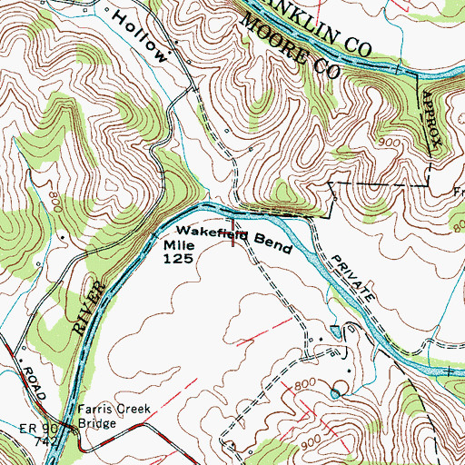 Topographic Map of Wakefield Bend, TN