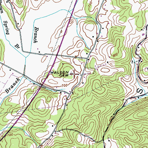 Topographic Map of Walden Cemetery, TN