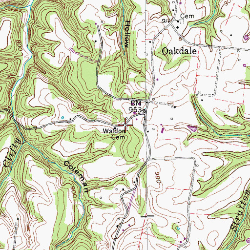 Topographic Map of Walden-Walrond Cemetery, TN
