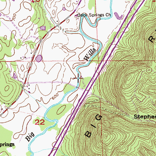Topographic Map of Stephens Bridge, AL