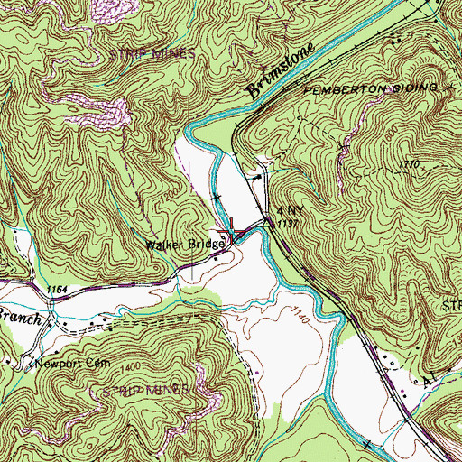 Topographic Map of Walker Bridge, TN