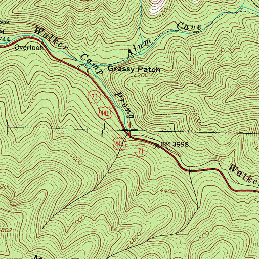 Topographic Map of Walker Camp Prong, TN