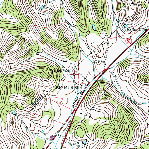 Topographic Map of Walker Cemetery, TN