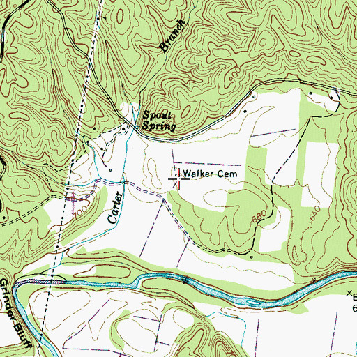 Topographic Map of Walker Cemetery, TN