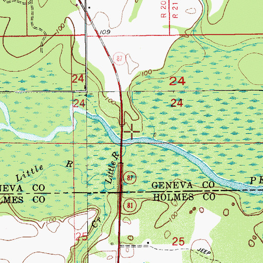 Topographic Map of Stephens Ferry Bridge, AL