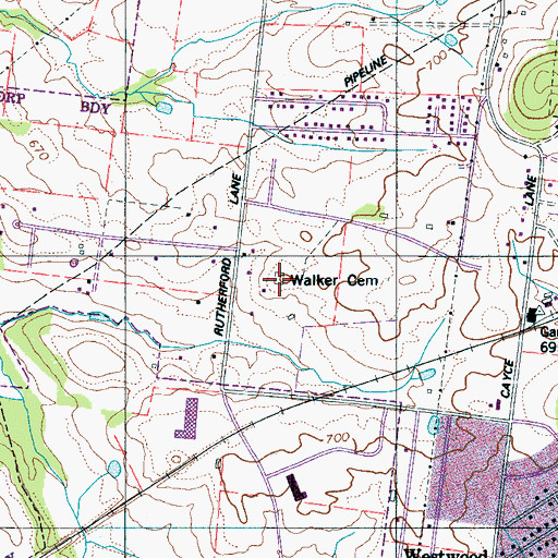 Topographic Map of Walker Cemetery, TN