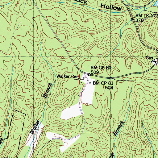 Topographic Map of Walker Cemetery, TN