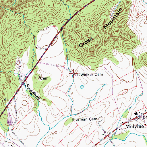 Topographic Map of Walker Cemetery, TN
