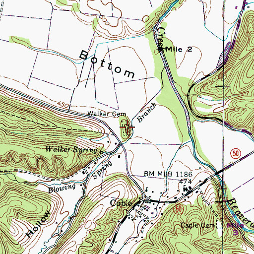 Topographic Map of Walker Cemetery, TN