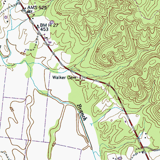 Topographic Map of Walker Cemetery, TN
