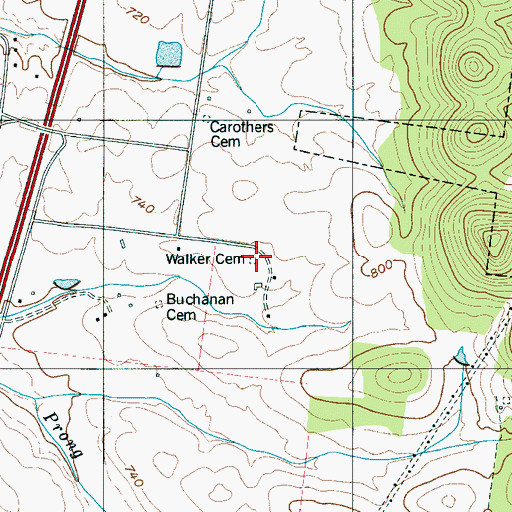 Topographic Map of Walker Cemetery, TN