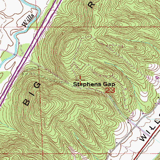 Topographic Map of Stephens Gap, AL