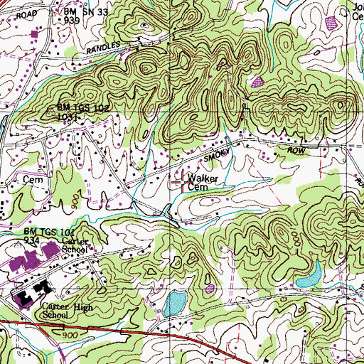 Topographic Map of Walker Cemetery, TN