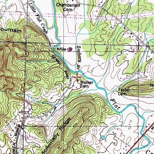 Topographic Map of Walker Cemetery, TN