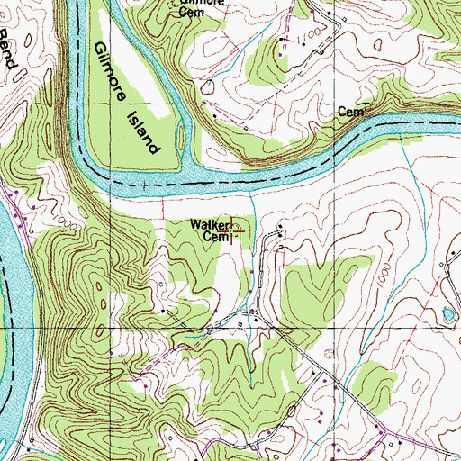 Topographic Map of Walker Cemetery, TN