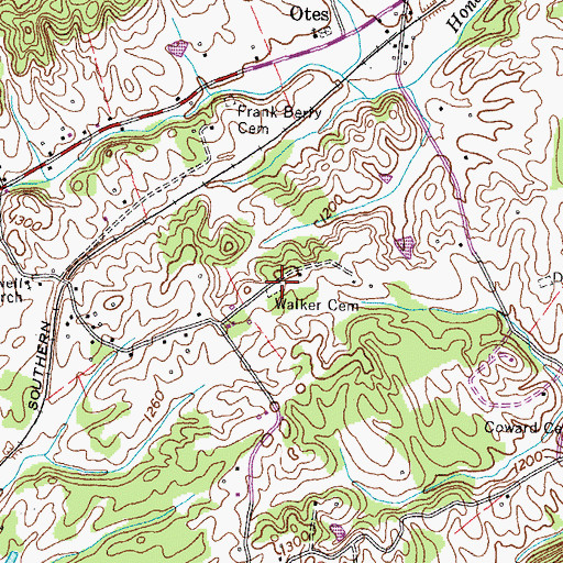 Topographic Map of Walker Cemetery, TN