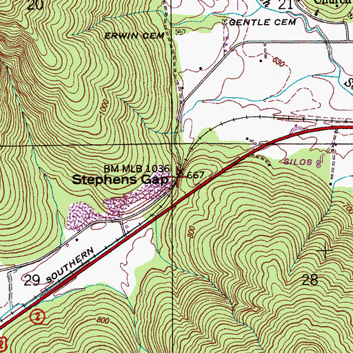 Topographic Map of Stephens Gap, AL