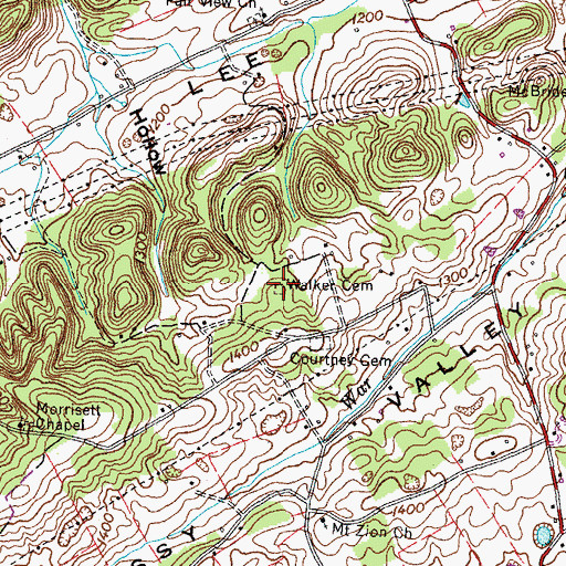 Topographic Map of Walker Cemetery, TN