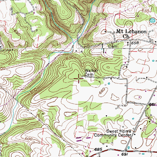 Topographic Map of Walker Cemetery, TN
