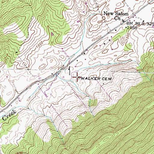 Topographic Map of Walker Cemetery, TN
