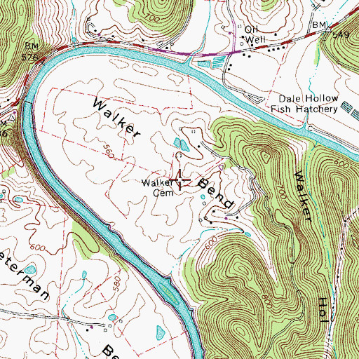 Topographic Map of Walker Cemetery, TN
