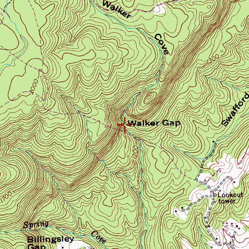 Topographic Map of Walker Gap, TN