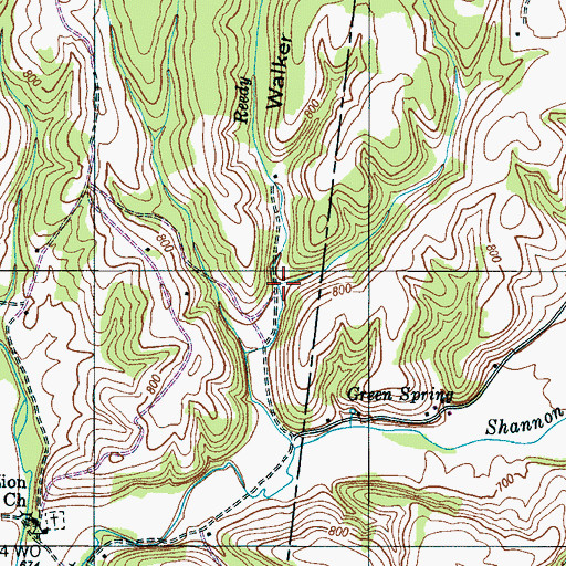 Topographic Map of Walker Hollow, TN